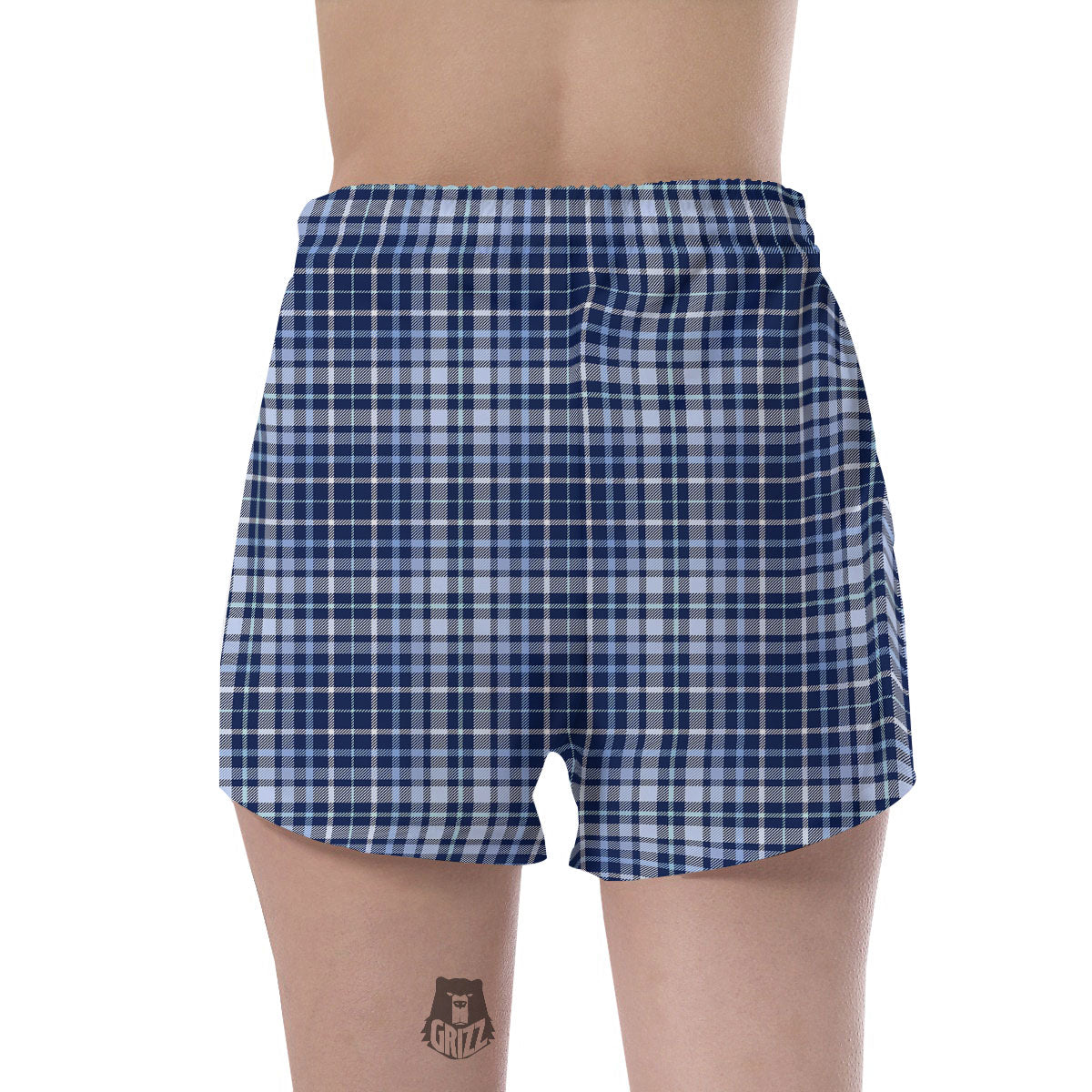 Border Tartan Blue Print Pattern Women's Shorts-grizzshop