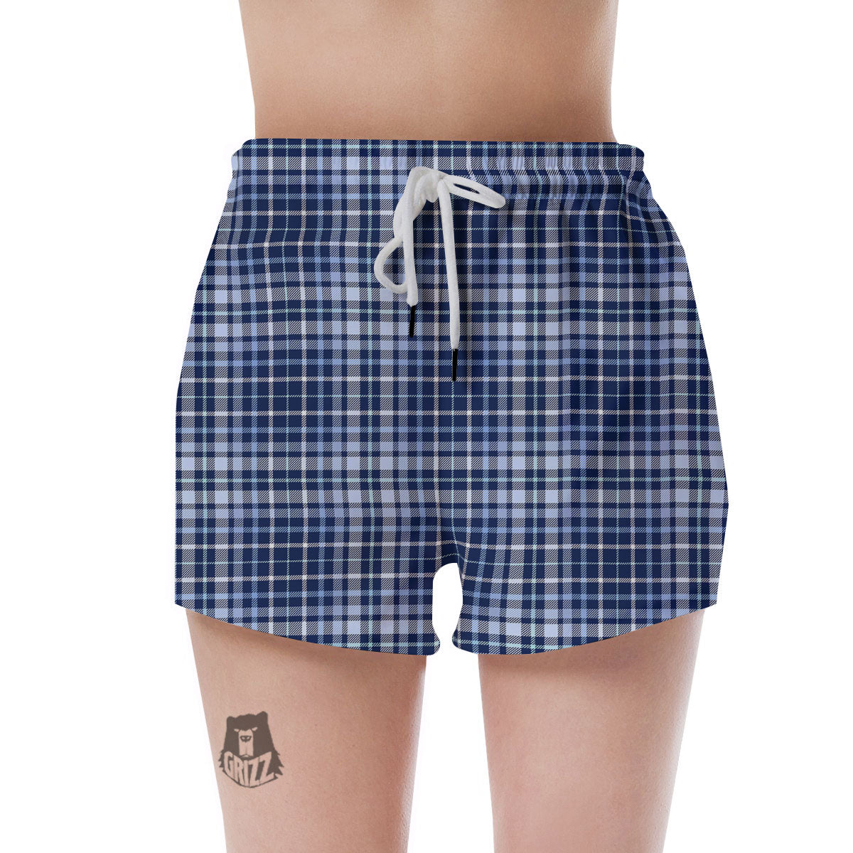 Border Tartan Blue Print Pattern Women's Shorts-grizzshop