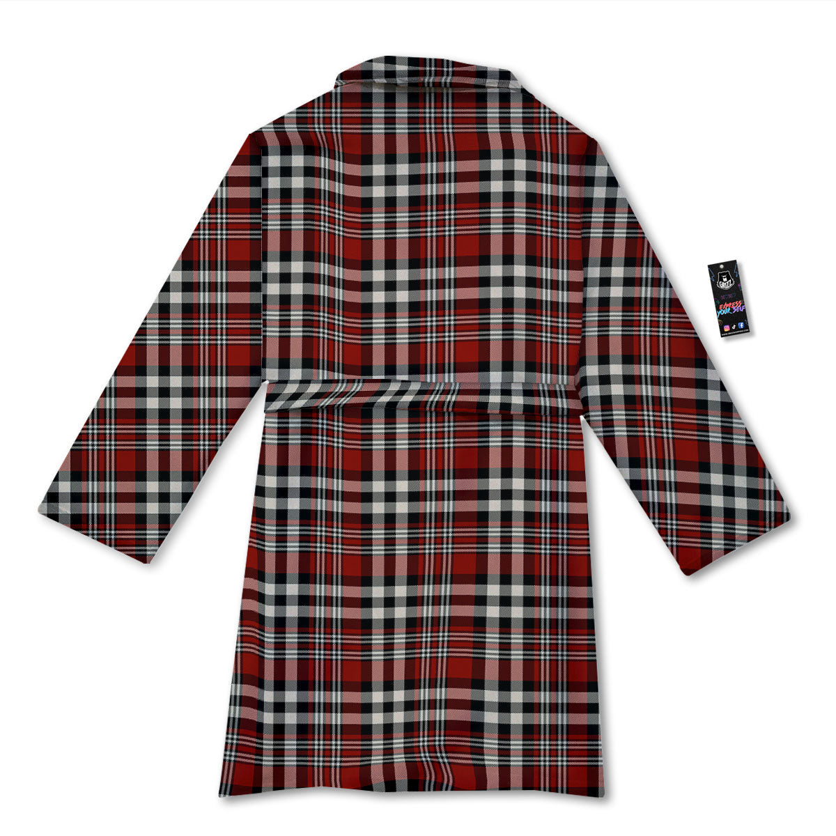 Border Tartan Red Black And White Print Pattern Bathrobe-grizzshop