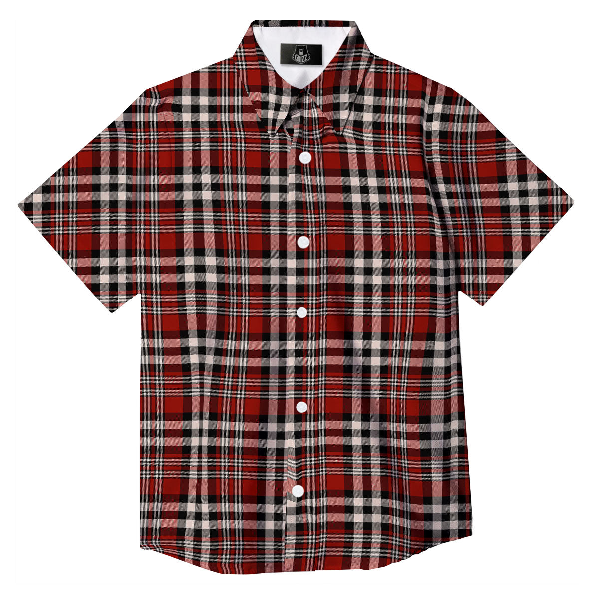 Border Tartan Red Black And White Print Pattern Button Up Shirt-grizzshop