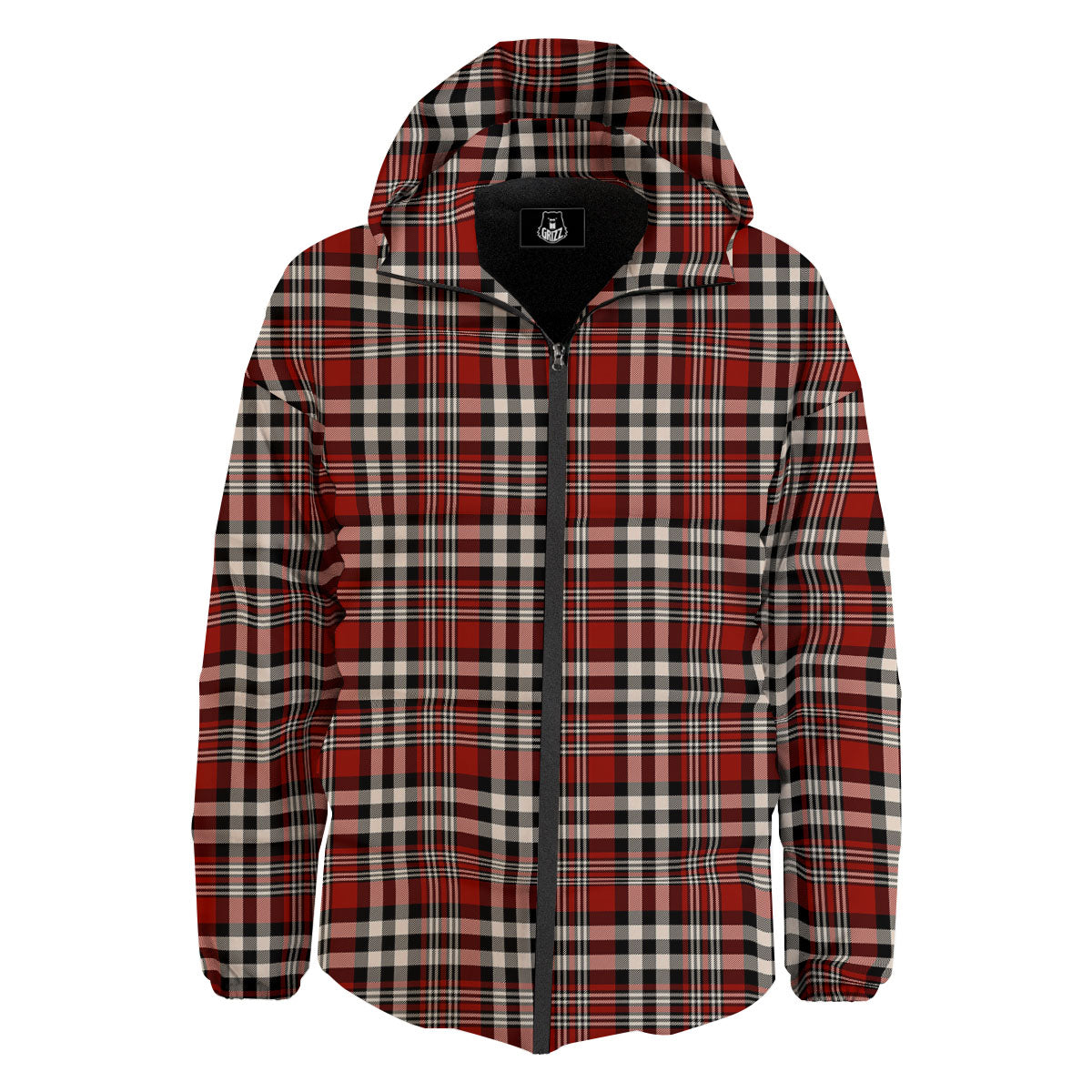 Border Tartan Red Black And White Print Pattern Down Jacket-grizzshop