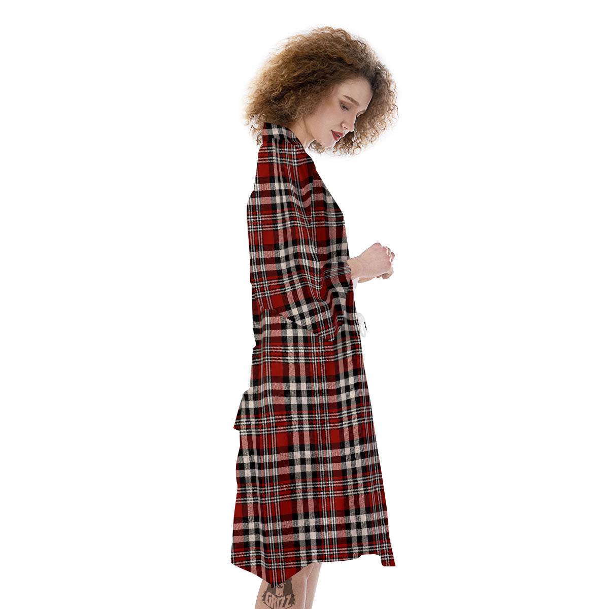 Border Tartan Red Black And White Print Pattern Kimono-grizzshop