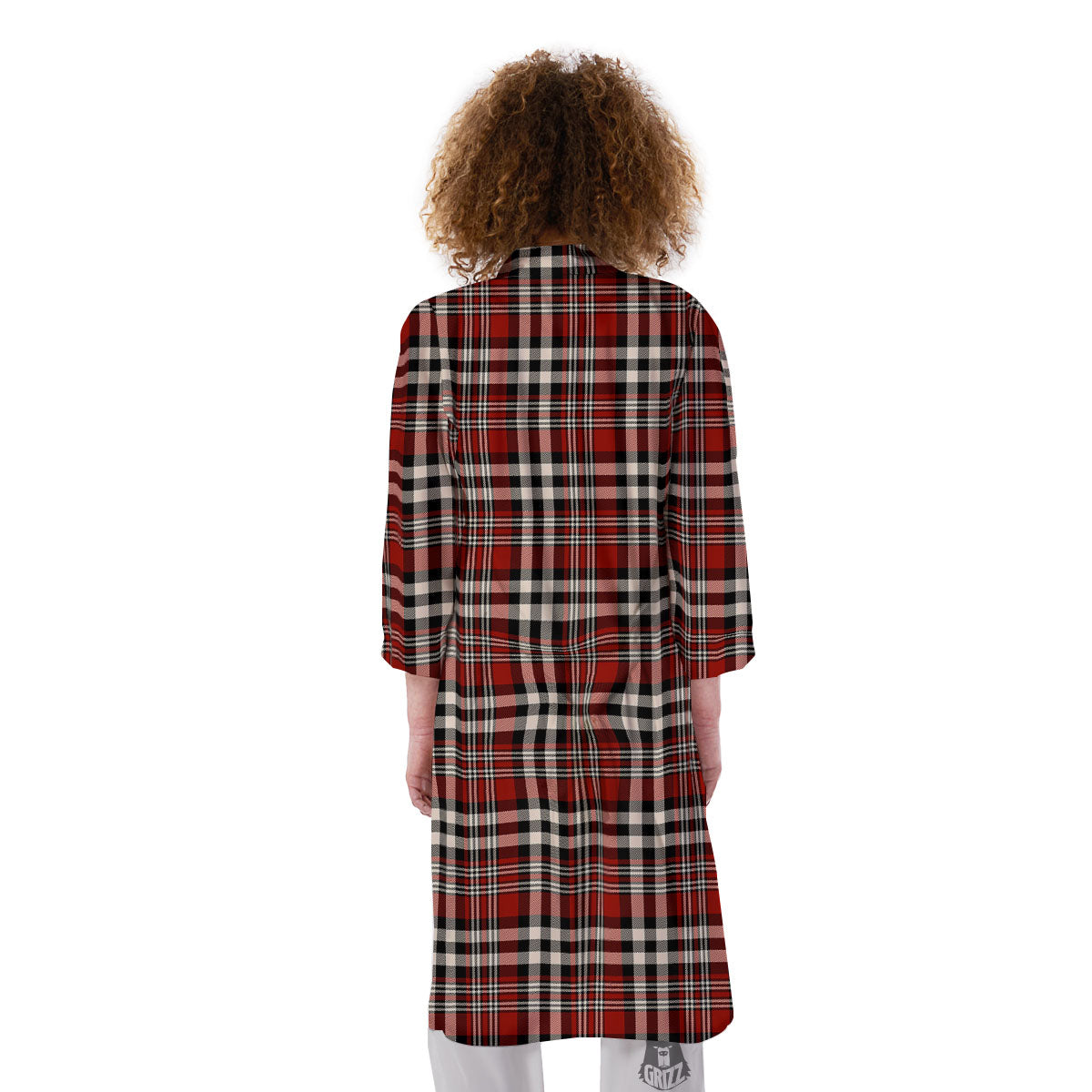 Border Tartan Red Black And White Print Pattern Kimono-grizzshop