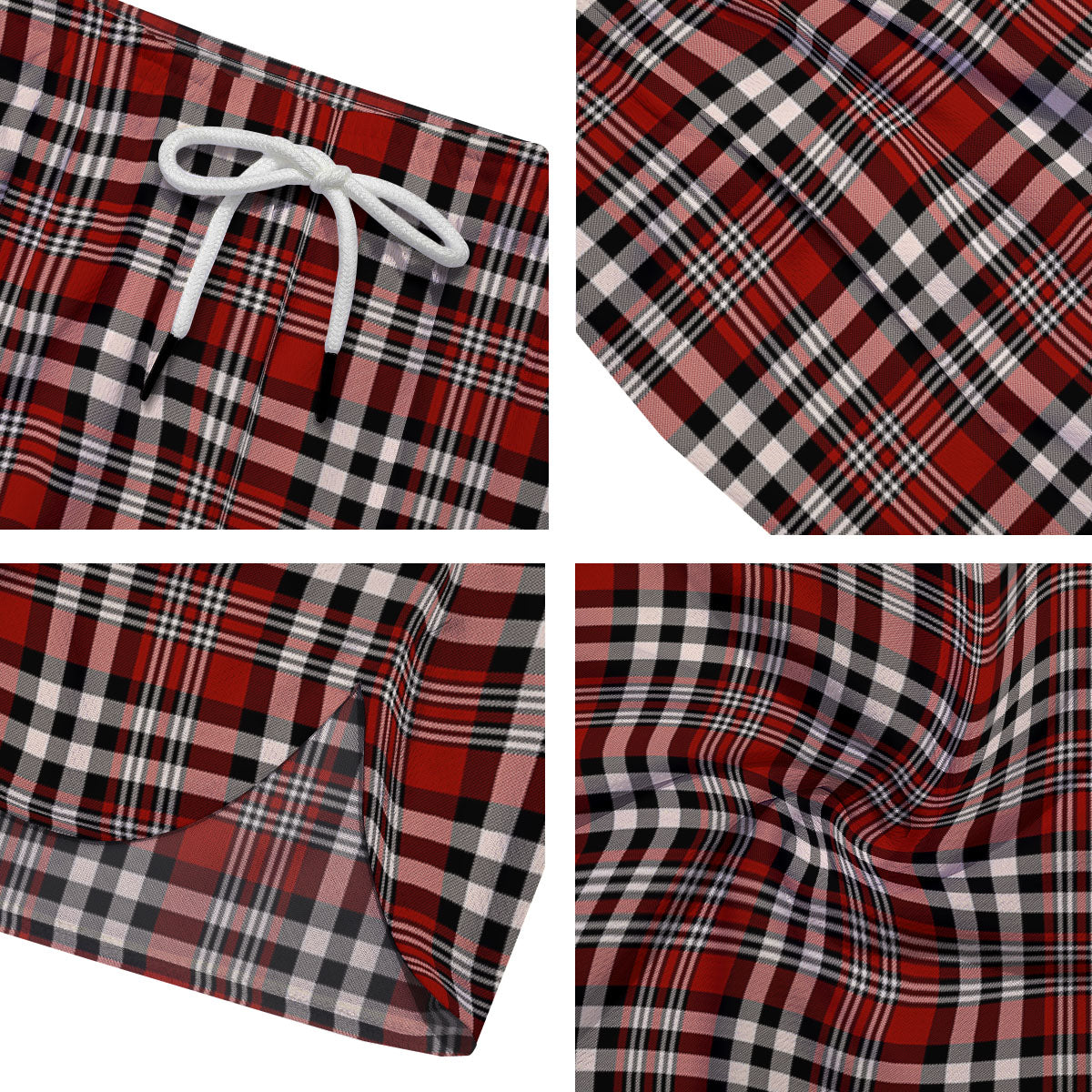 Border Tartan Red Black And White Print Pattern Men's Running Shorts-grizzshop
