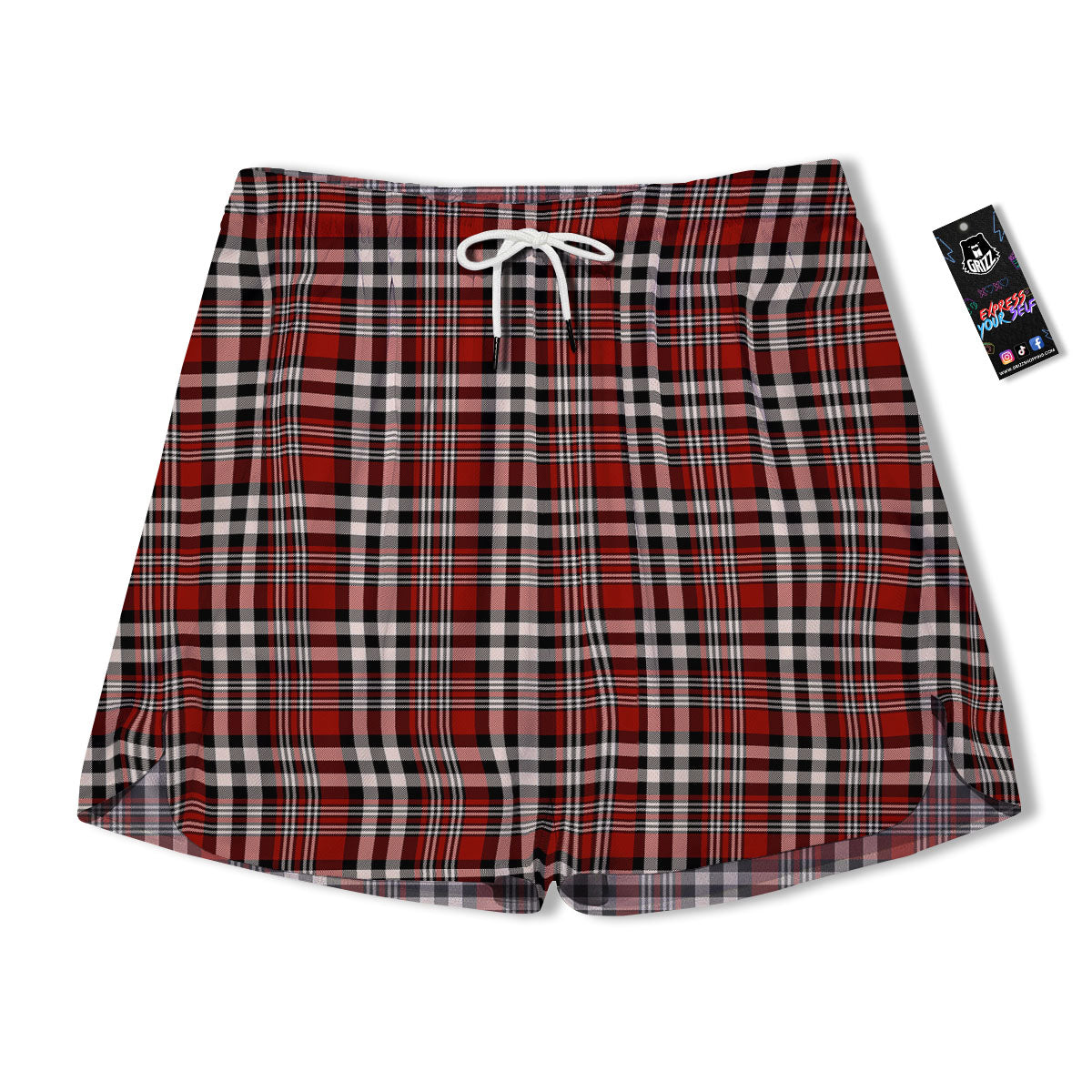 Border Tartan Red Black And White Print Pattern Men's Running Shorts-grizzshop