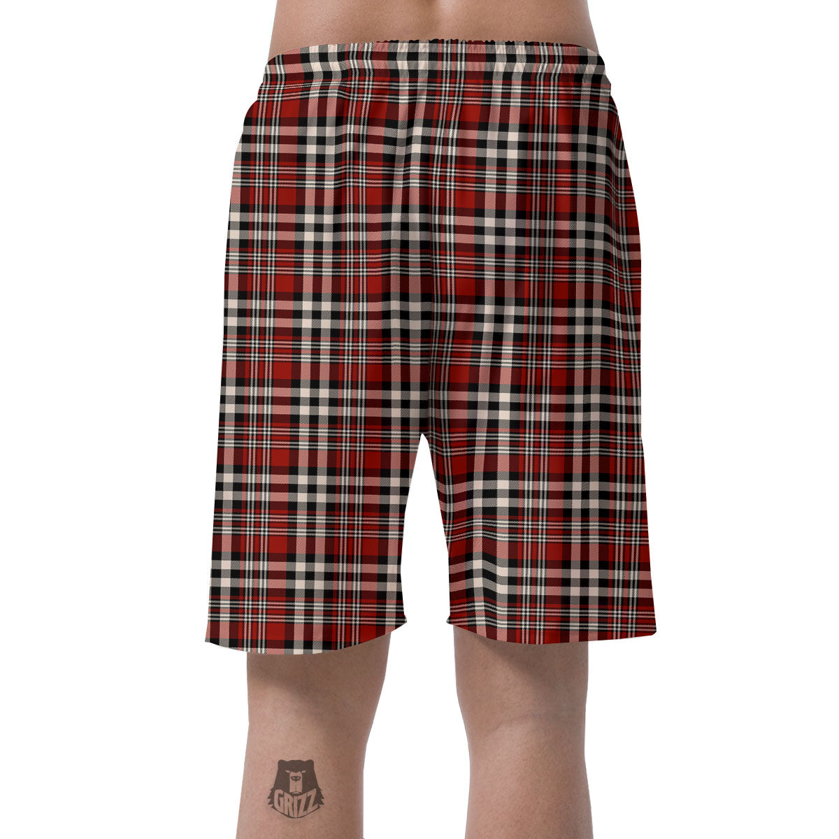 Border Tartan Red Black And White Print Pattern Men's Shorts-grizzshop
