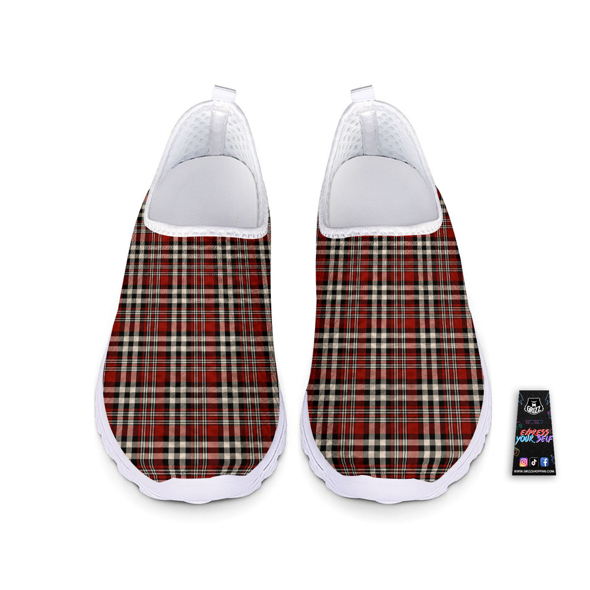 Border Tartan Red Black And White Print Pattern Nurse Shoes-grizzshop