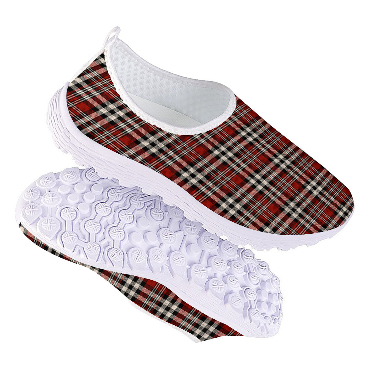 Border Tartan Red Black And White Print Pattern Nurse Shoes-grizzshop