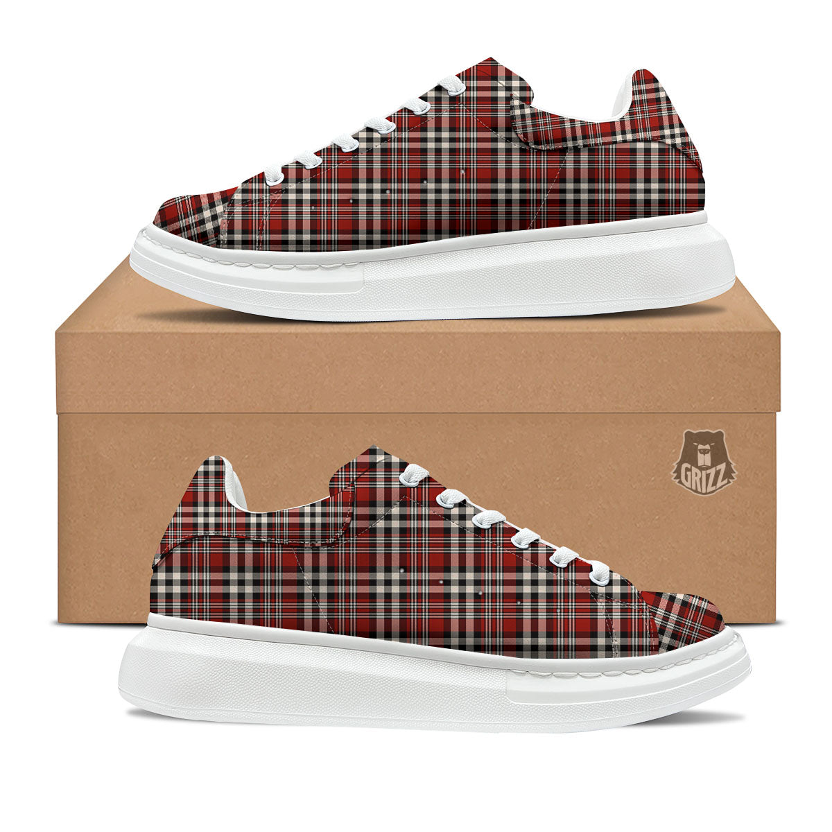Border Tartan Red Black And White Print Pattern Platform Shoes-grizzshop