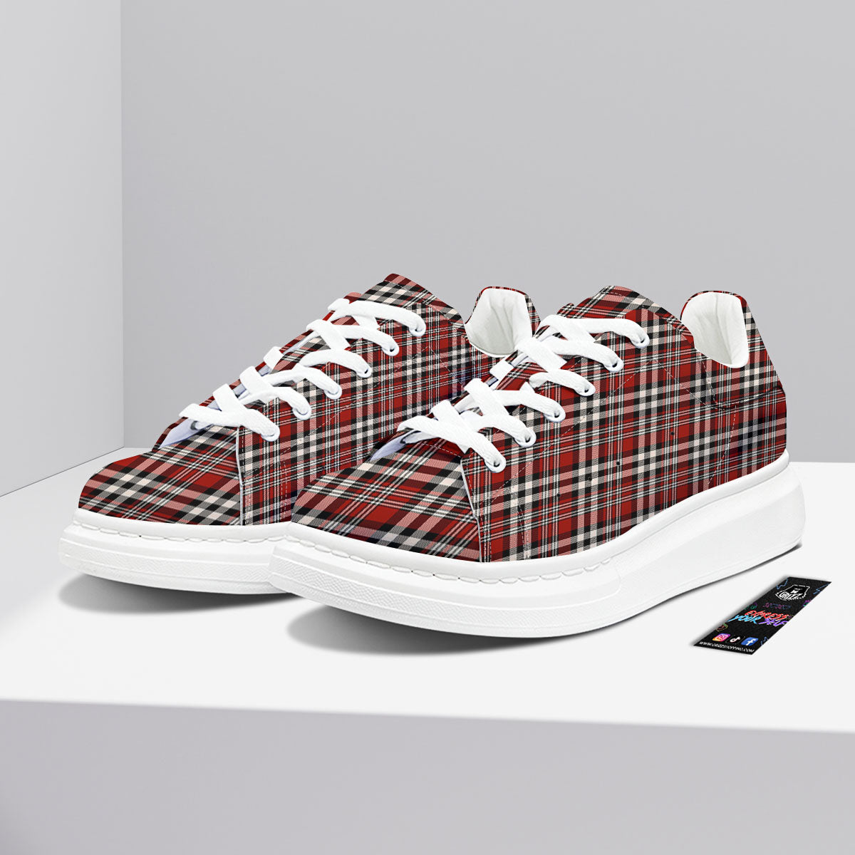 Border Tartan Red Black And White Print Pattern Platform Shoes-grizzshop