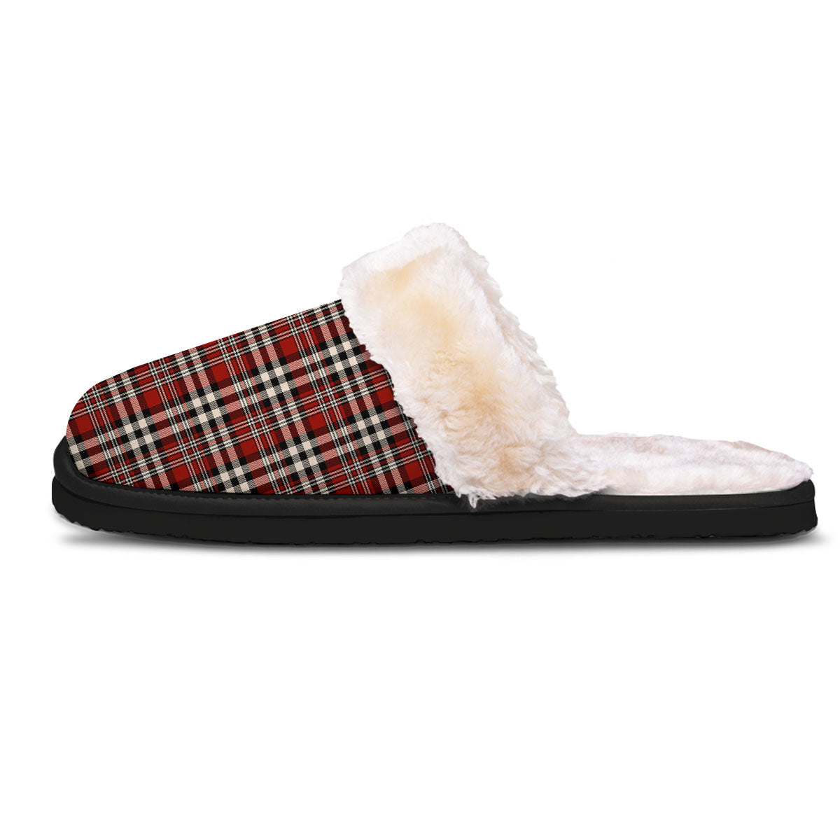 Border Tartan Red Black And White Print Pattern Slippers-grizzshop