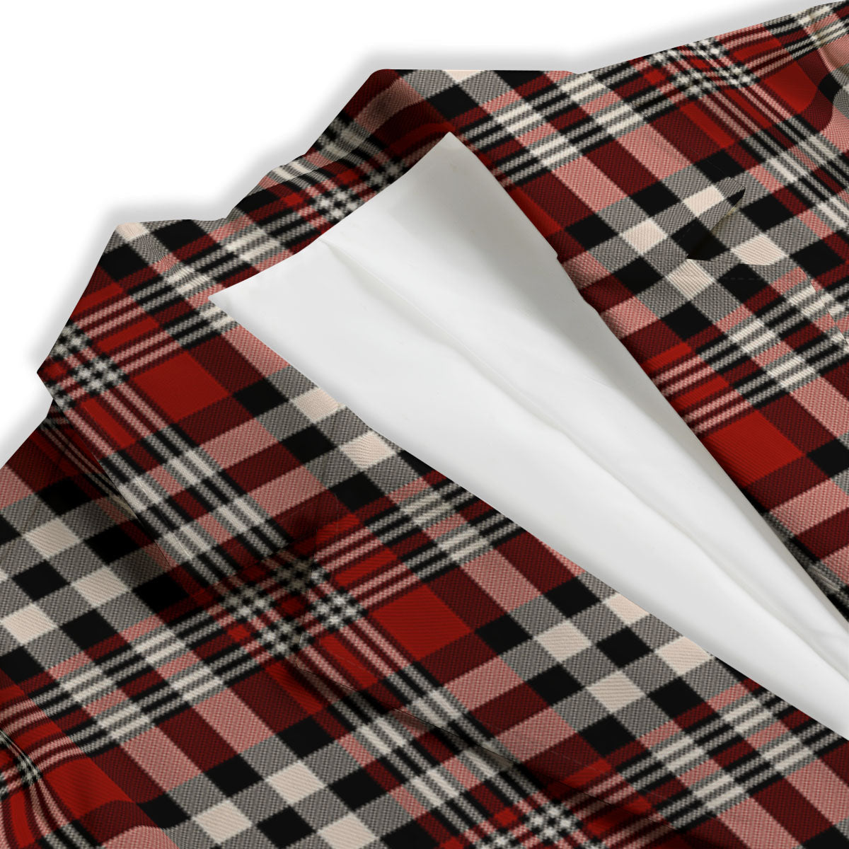 Border Tartan Red Black And White Print Pattern Women's Blazer-grizzshop