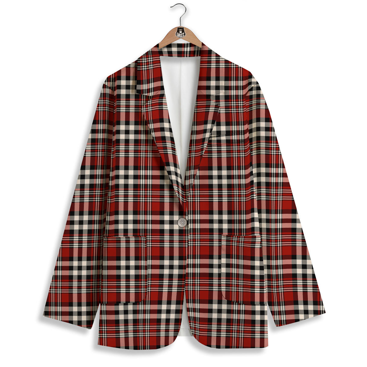 Border Tartan Red Black And White Print Pattern Women's Blazer-grizzshop