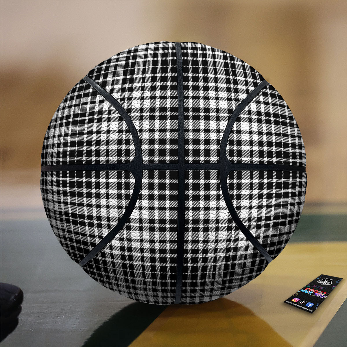 Border Tartan White And Black Print Basketball-grizzshop
