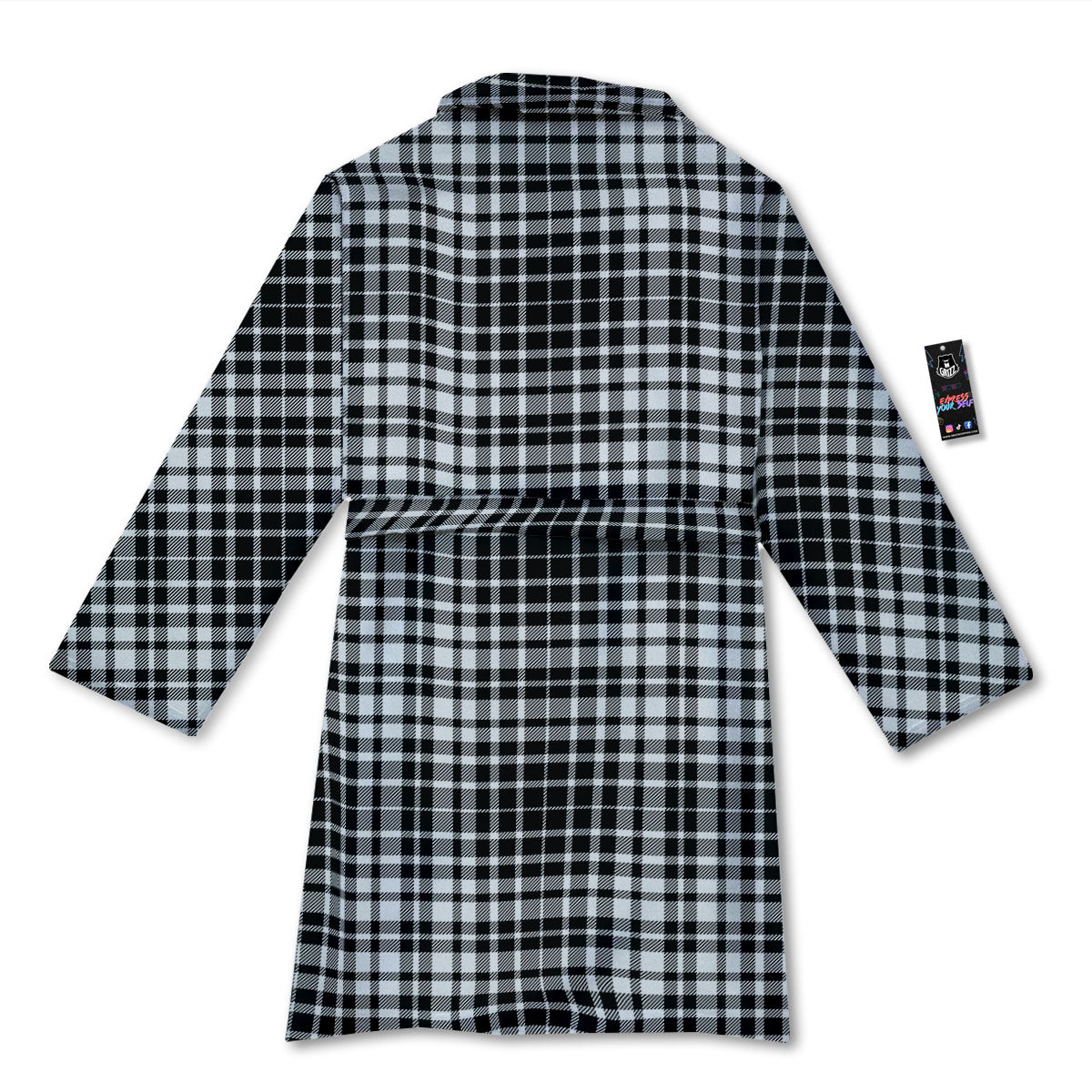 Border Tartan White And Black Print Bathrobe-grizzshop