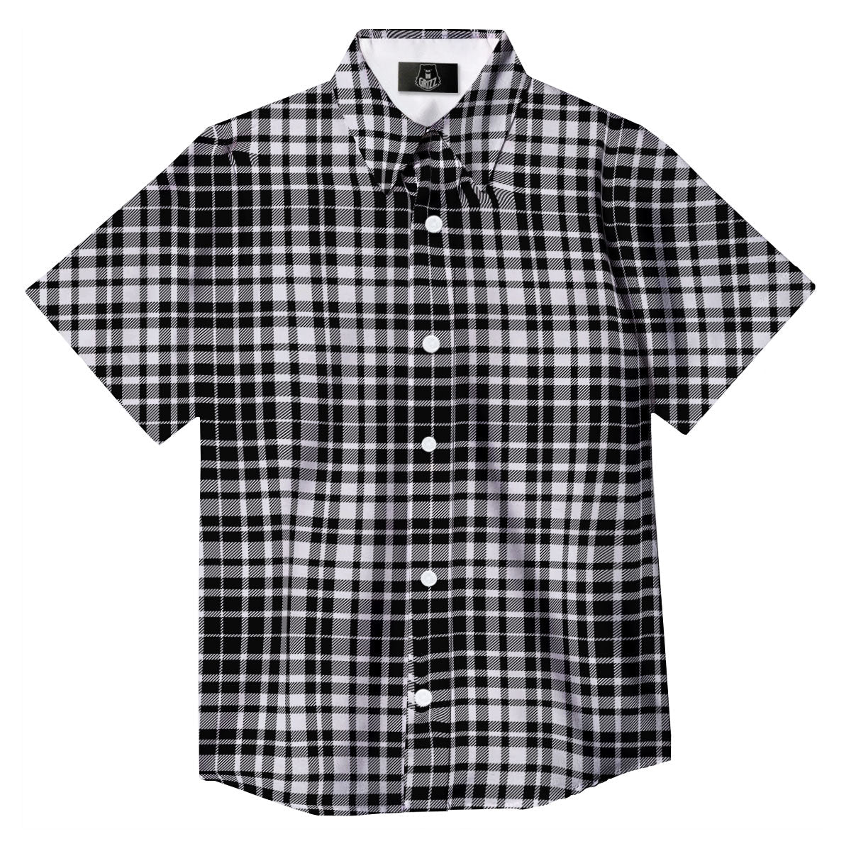 Border Tartan White And Black Print Button Up Shirt-grizzshop