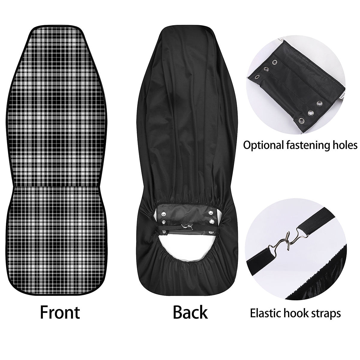 Border Tartan White And Black Print Car Seat Covers-grizzshop