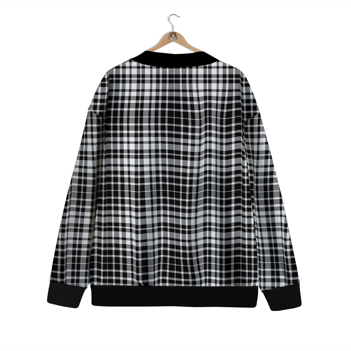 Border Tartan White And Black Print Cardigan-grizzshop
