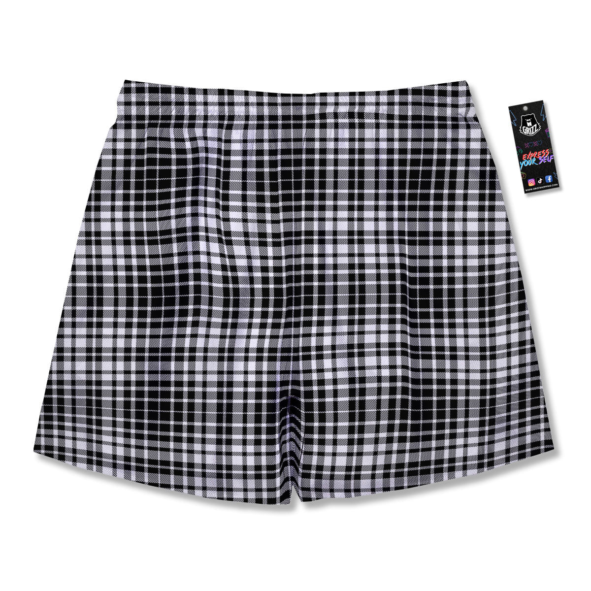 Border Tartan White And Black Print Men's Running Shorts-grizzshop