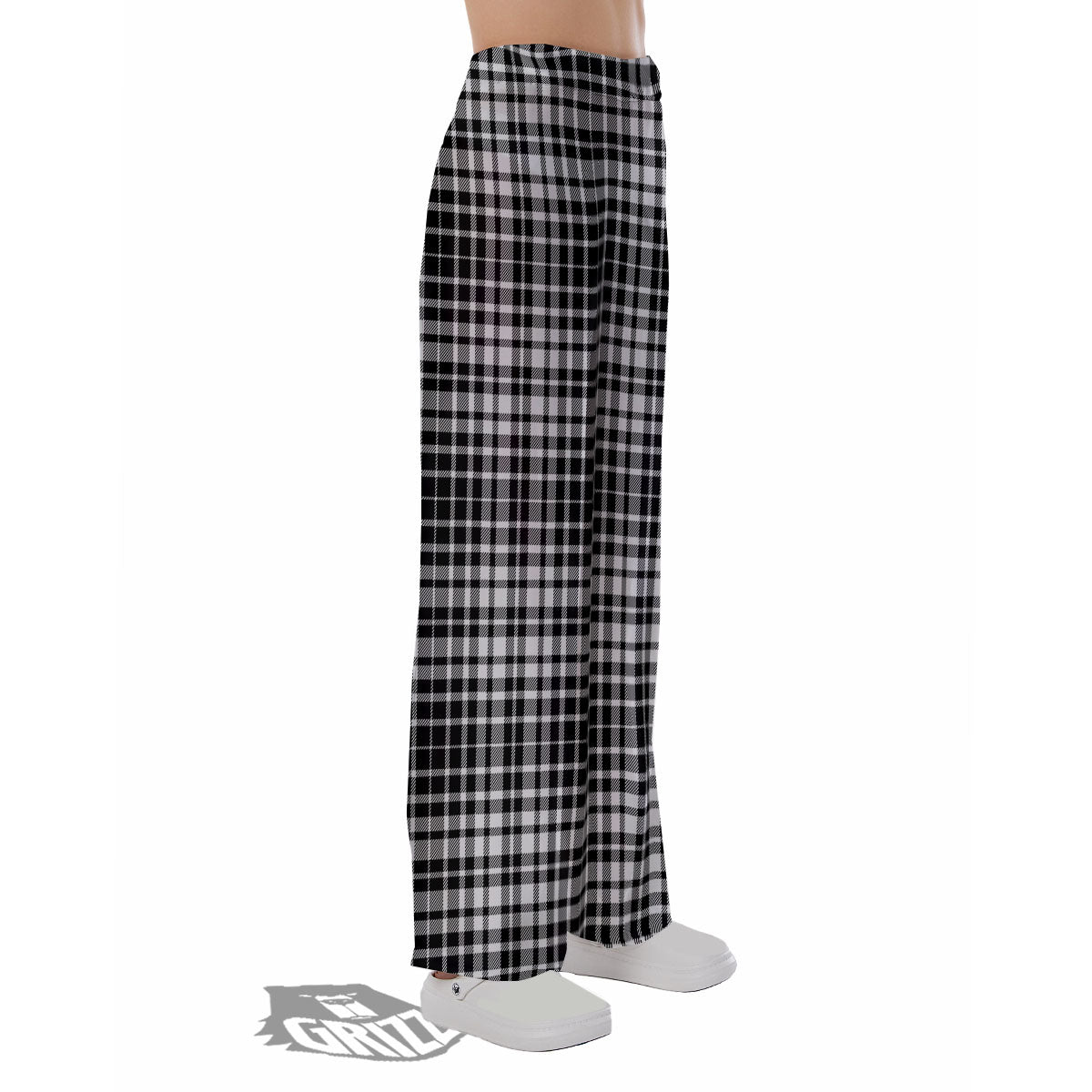 Border Tartan White And Black Print Pajama Pants-grizzshop