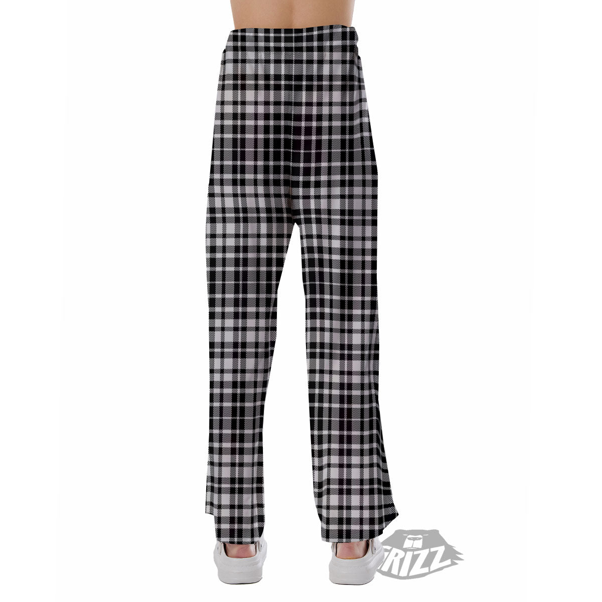 Border Tartan White And Black Print Pajama Pants-grizzshop