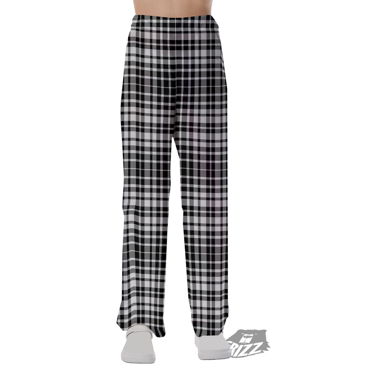 Border Tartan White And Black Print Pajama Pants-grizzshop