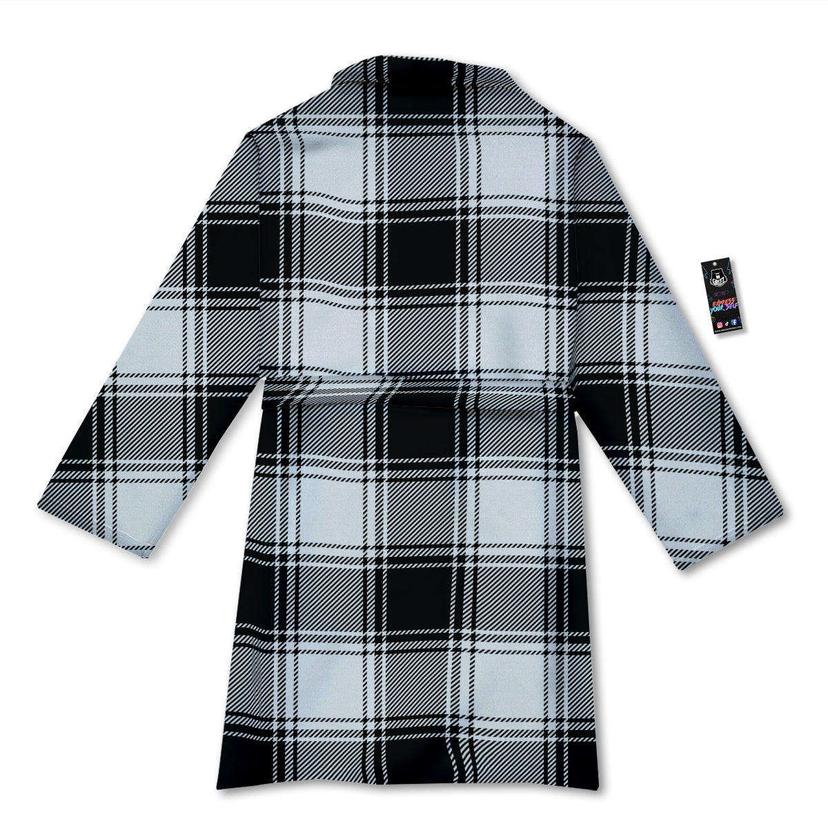 Border Tartan White And Black Print Pattern Bathrobe-grizzshop