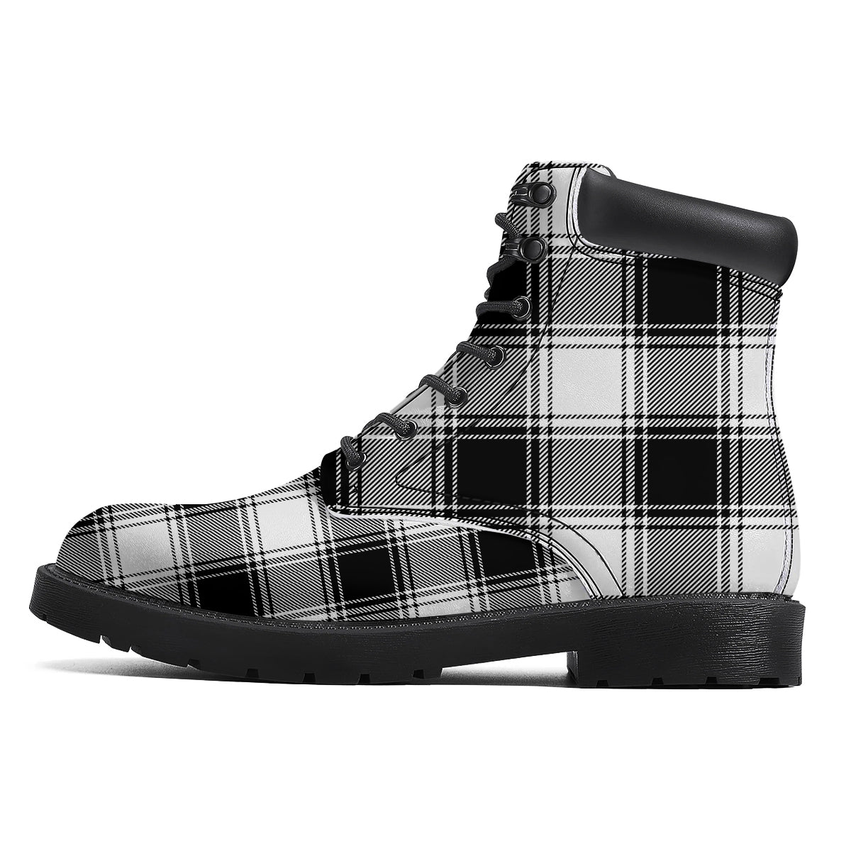 Border Tartan White And Black Print Pattern Boots-grizzshop