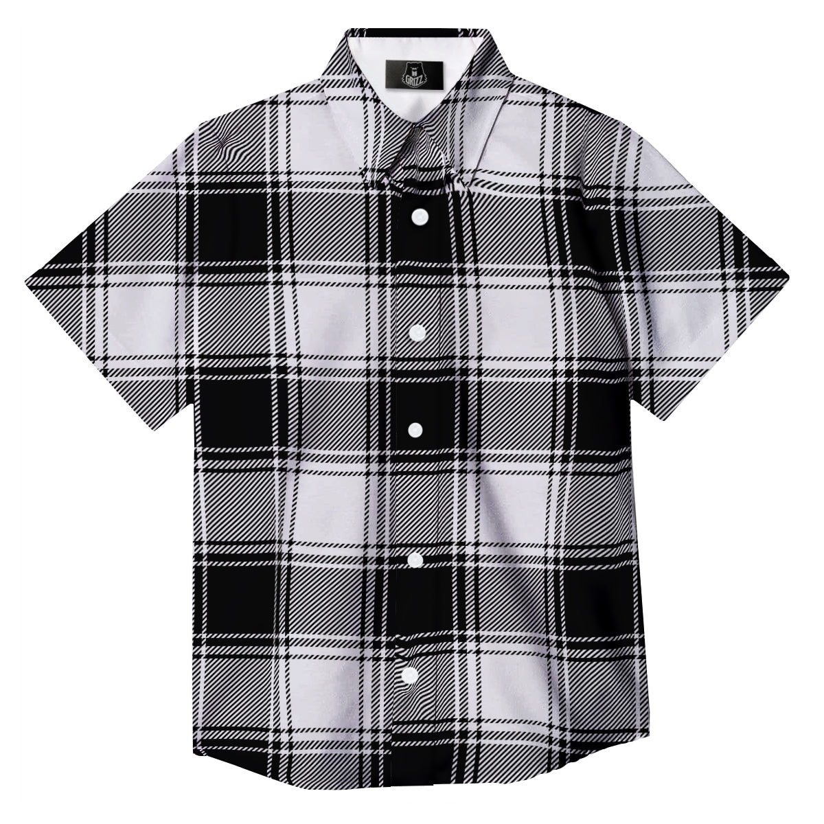Border Tartan White And Black Print Pattern Button Up Shirt-grizzshop