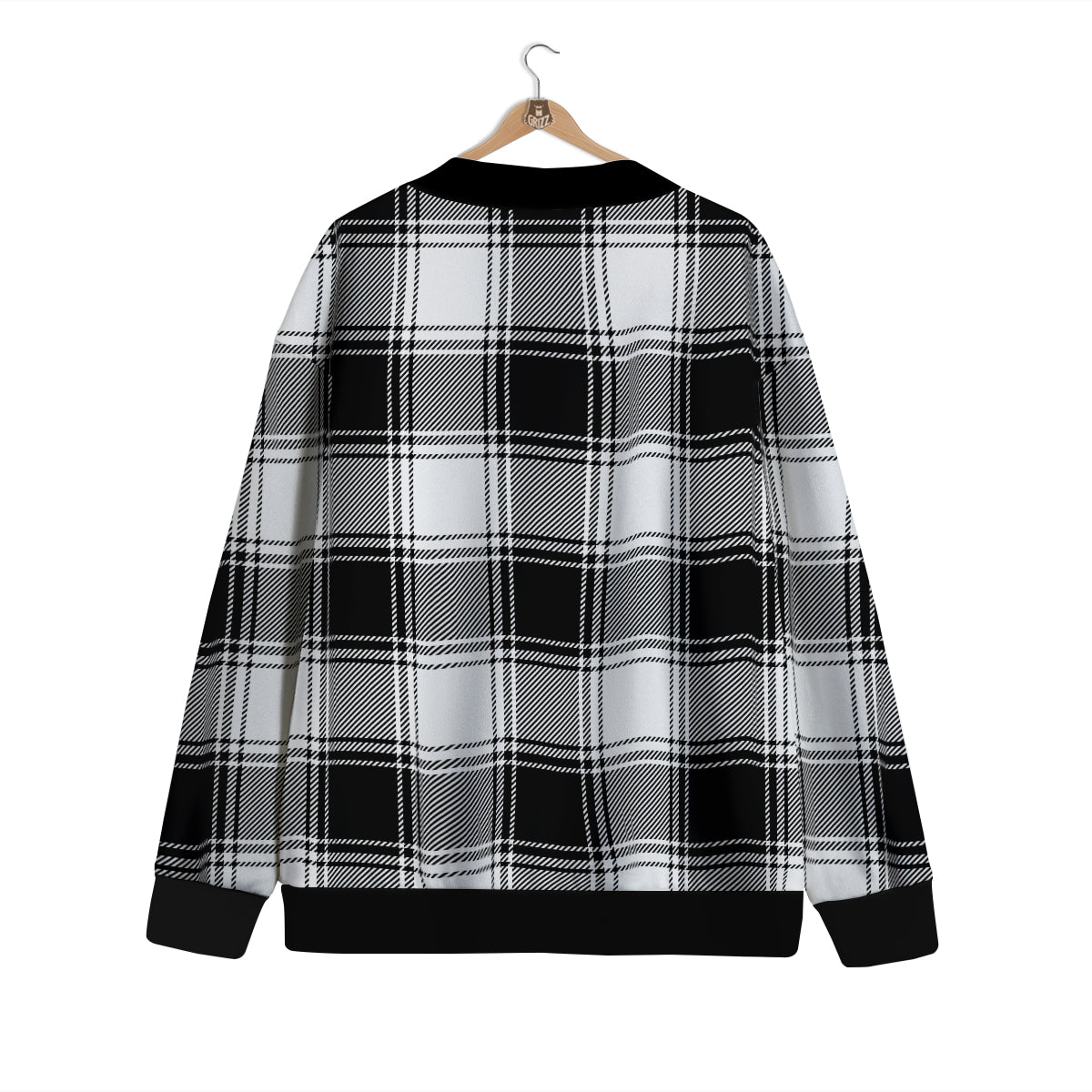 Border Tartan White And Black Print Pattern Cardigan-grizzshop