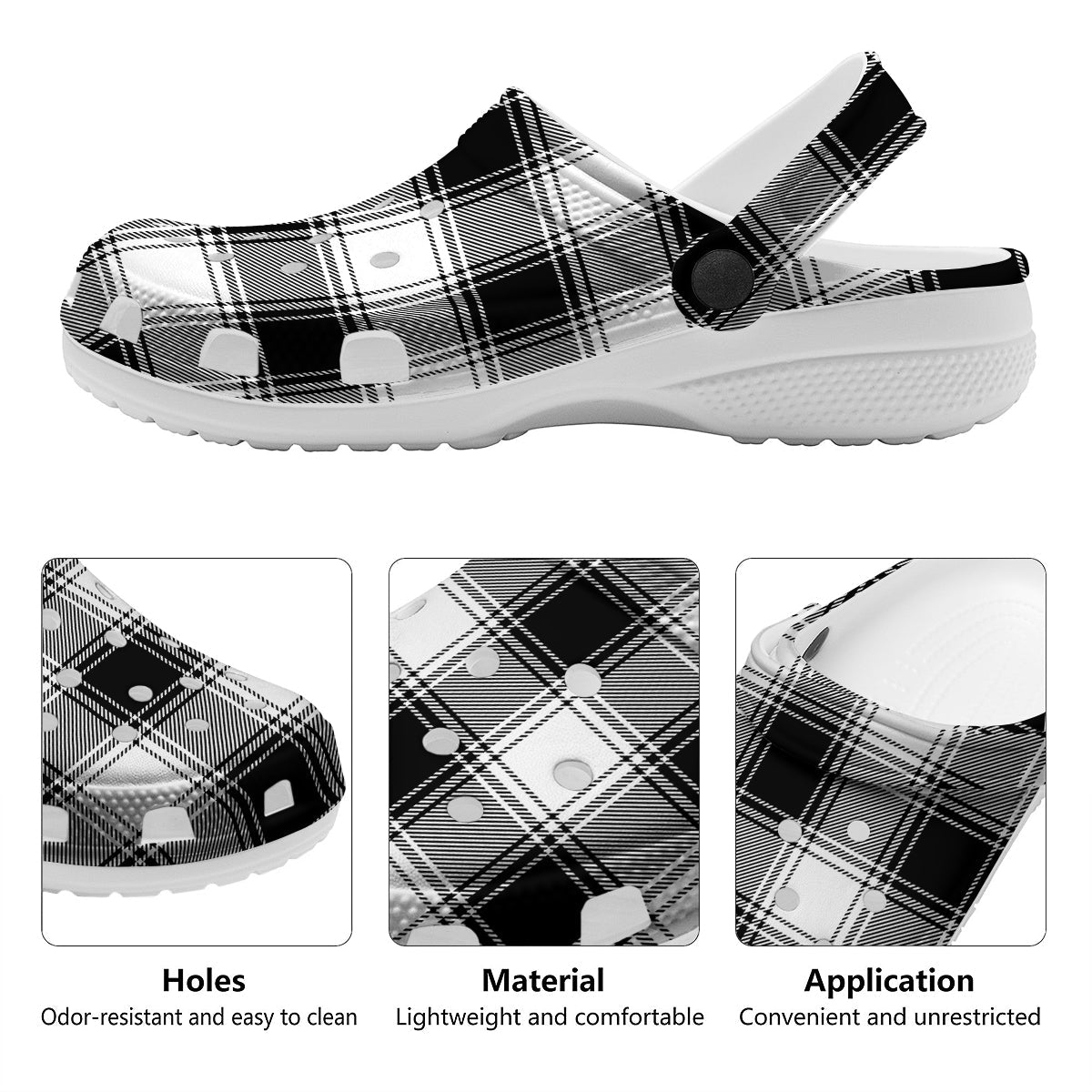 Border Tartan White And Black Print Pattern Clog-grizzshop