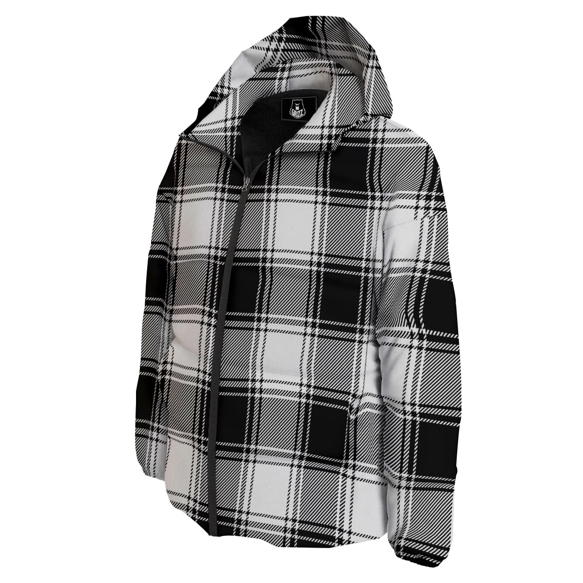 Border Tartan White And Black Print Pattern Down Jacket-grizzshop