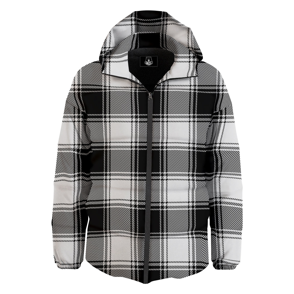 Border Tartan White And Black Print Pattern Down Jacket-grizzshop