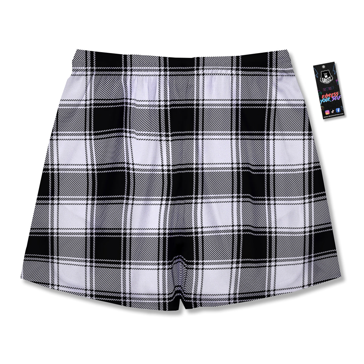 Border Tartan White And Black Print Pattern Men's Running Shorts-grizzshop