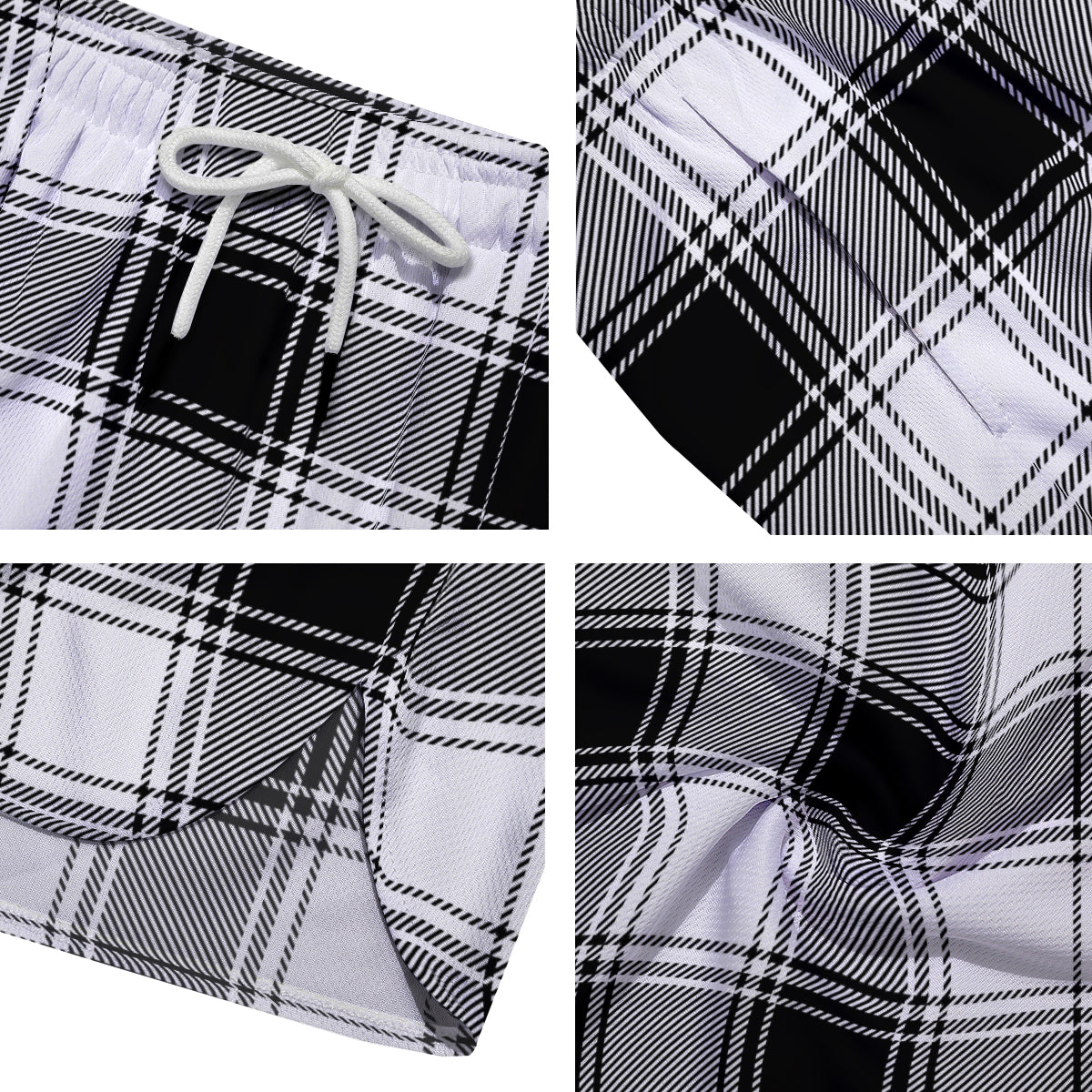 Border Tartan White And Black Print Pattern Men's Running Shorts-grizzshop