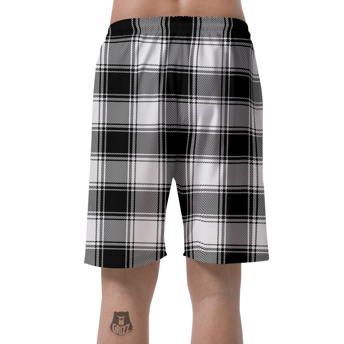 Border Tartan White And Black Print Pattern Men's Shorts-grizzshop