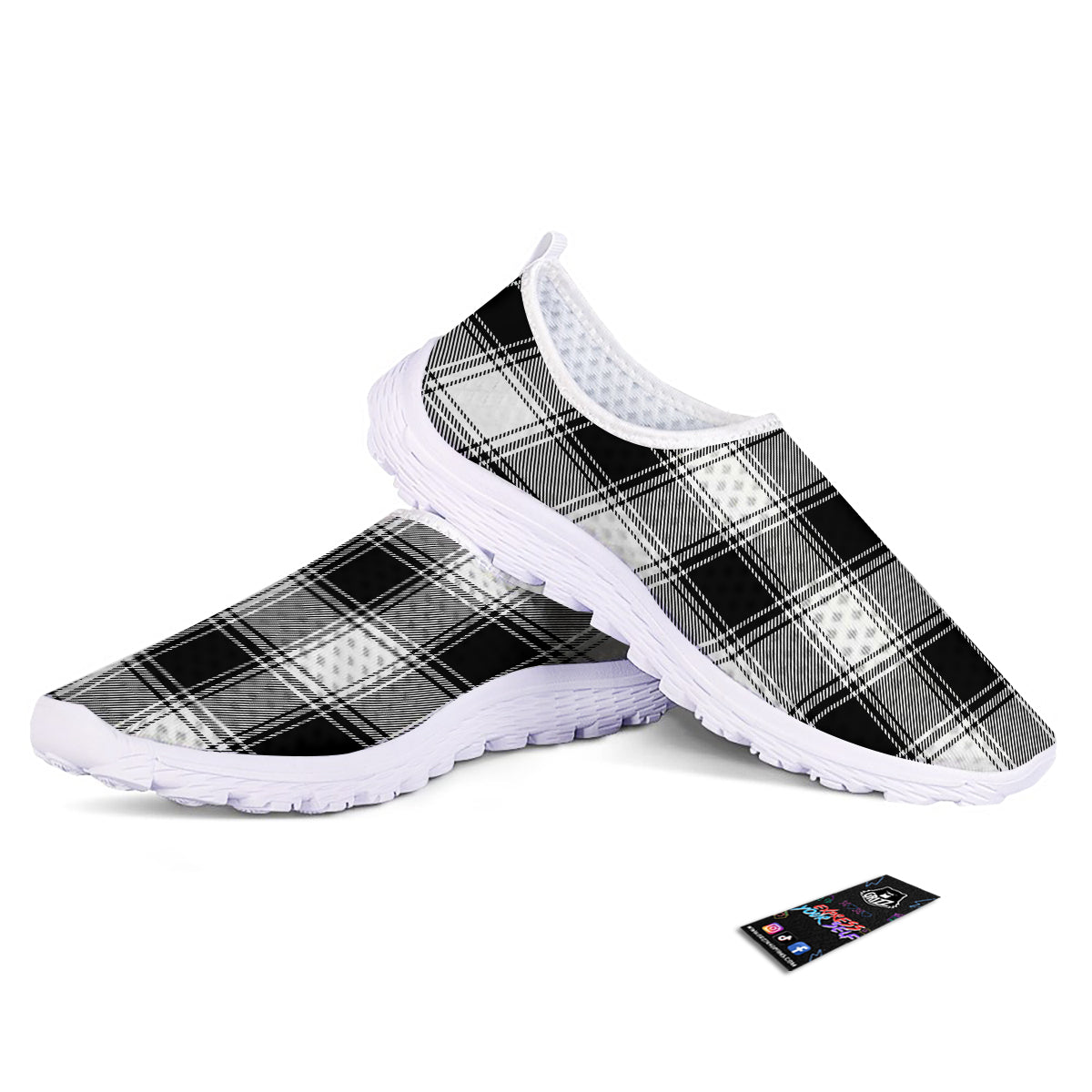 Border Tartan White And Black Print Pattern Nurse Shoes-grizzshop