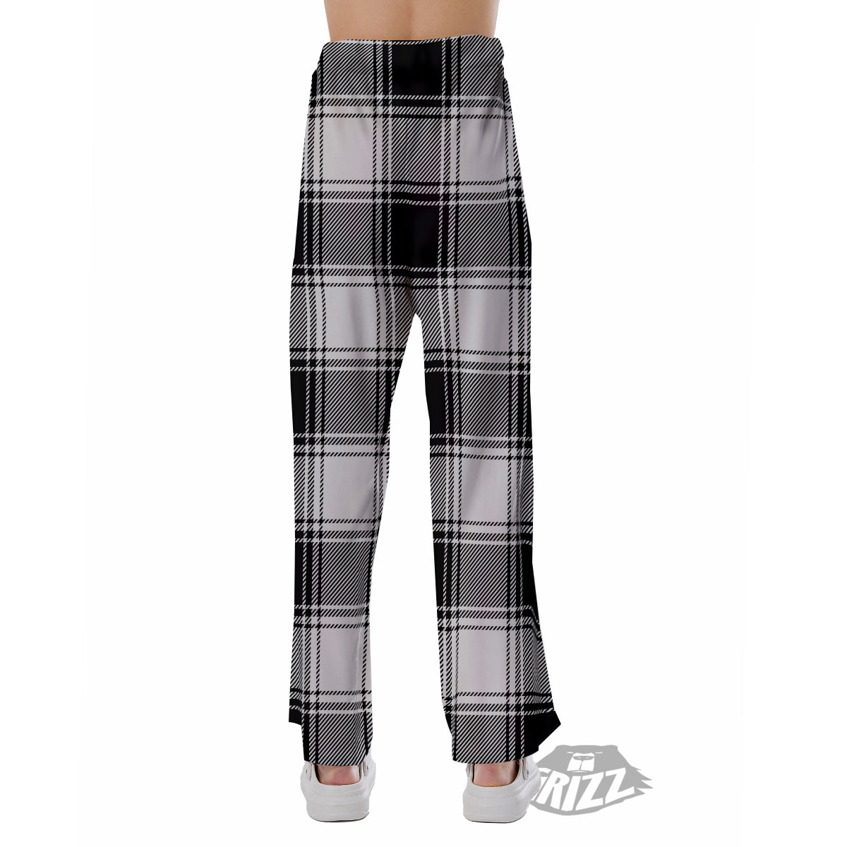 Border Tartan White And Black Print Pattern Pajama Pants-grizzshop