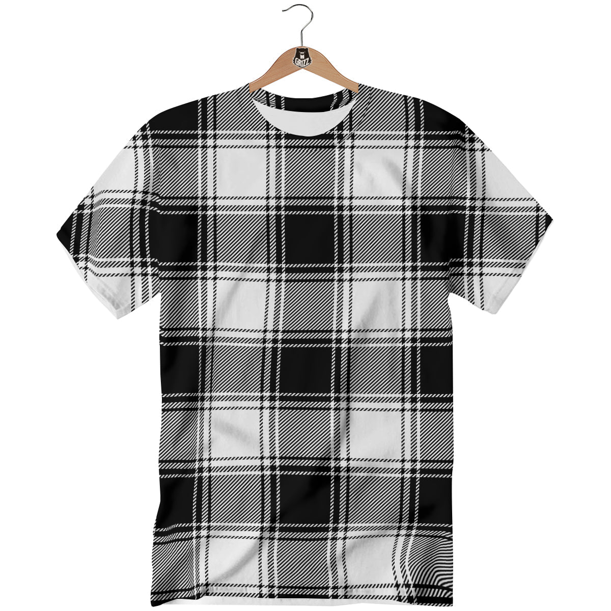 Border Tartan White And Black Print Pattern T-Shirt-grizzshop