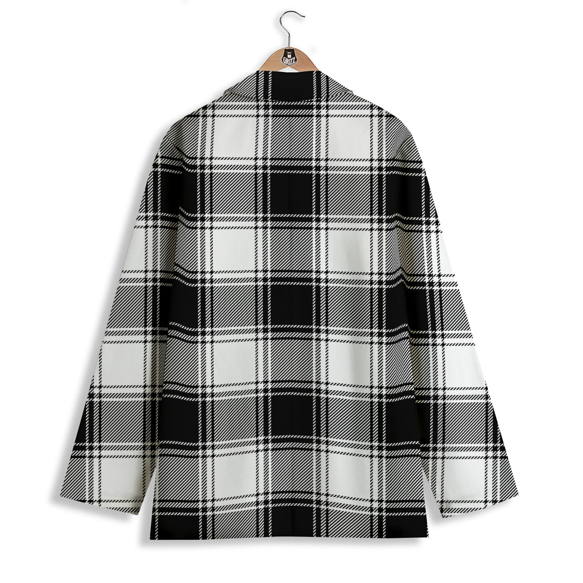Border Tartan White And Black Print Pattern Women's Blazer-grizzshop