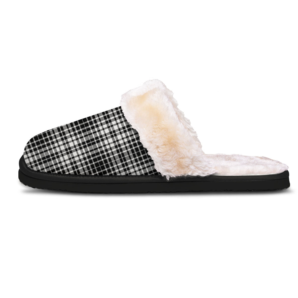 Border Tartan White And Black Print Slippers-grizzshop