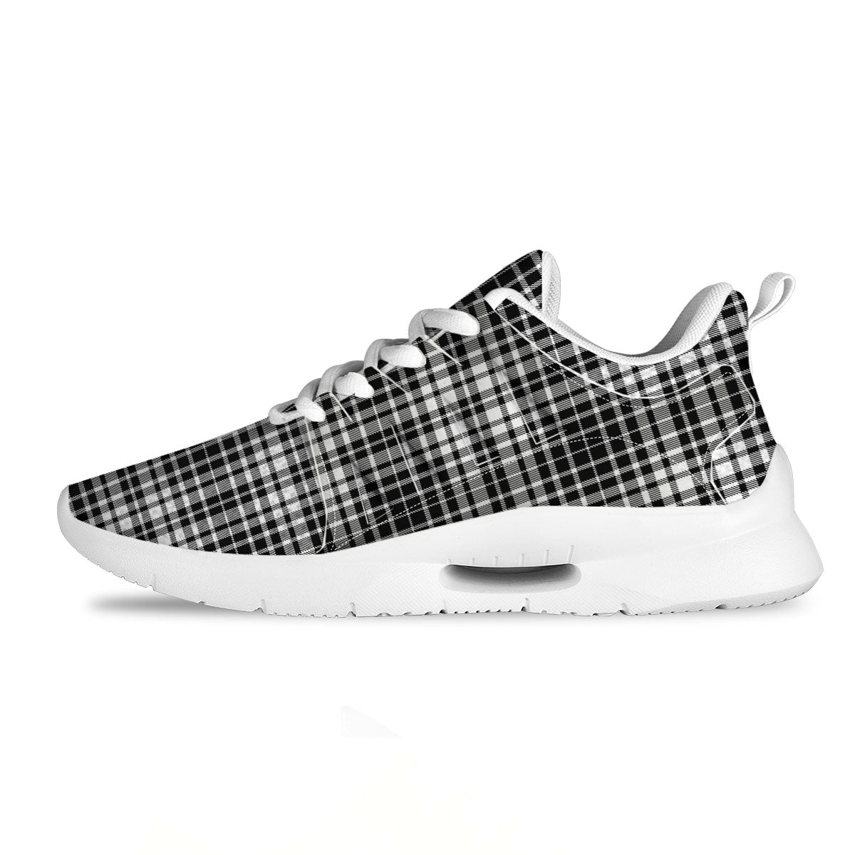 Border Tartan White And Black Print Tennis Shoes-grizzshop