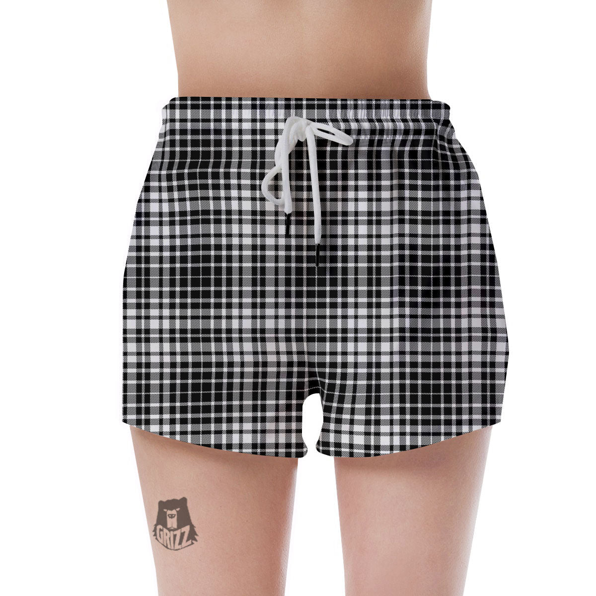 Border Tartan White And Black Print Women's Shorts-grizzshop