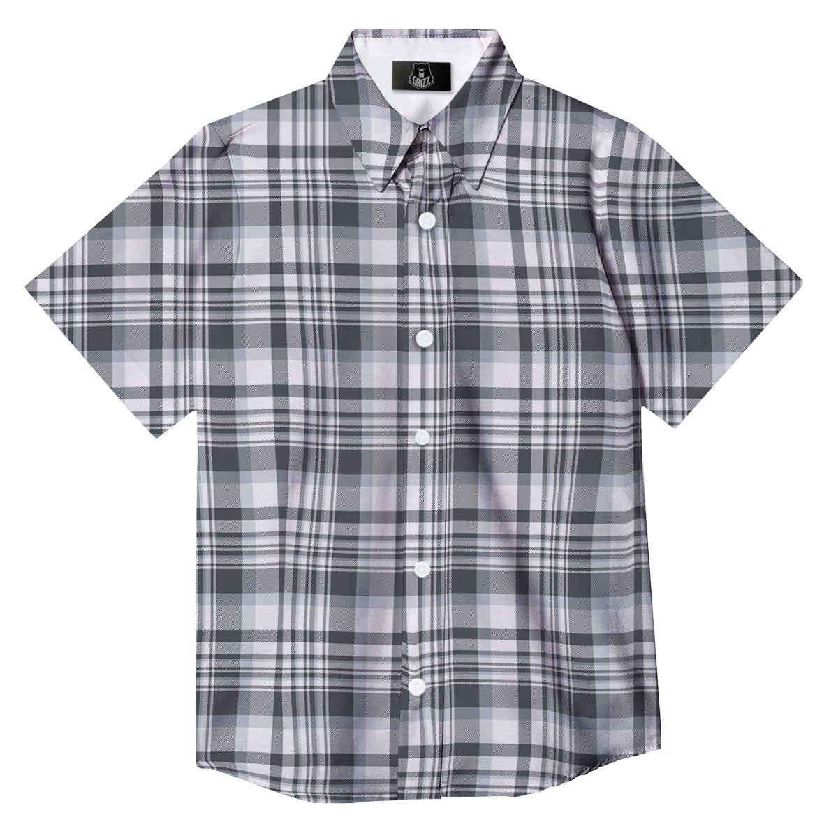 Border Tartan White And Grey Print Button Up Shirt-grizzshop