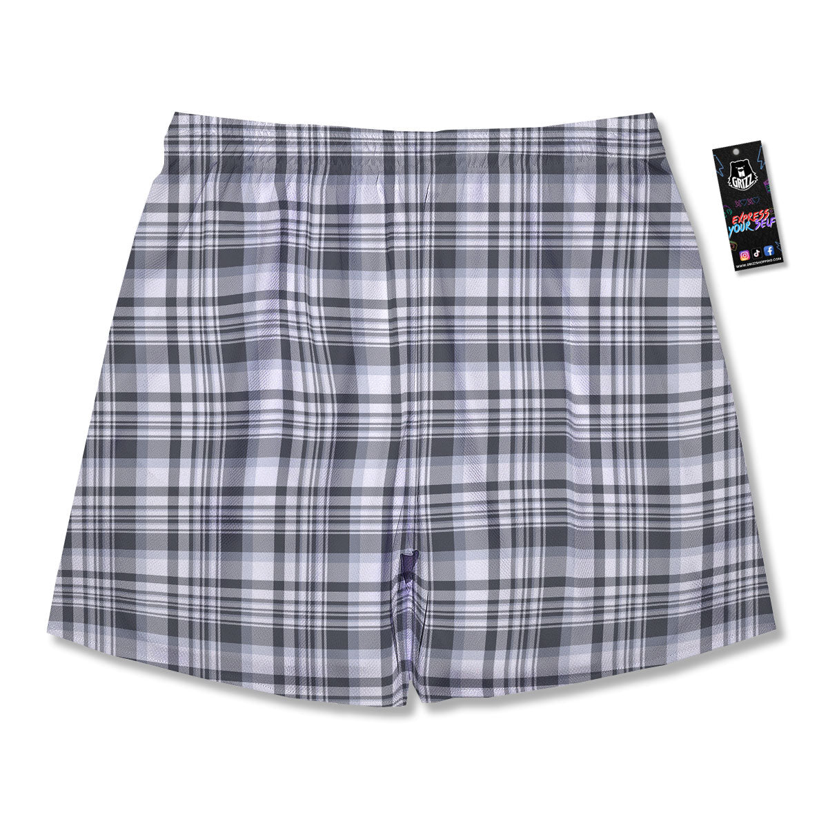 Border Tartan White And Grey Print Men's Running Shorts-grizzshop