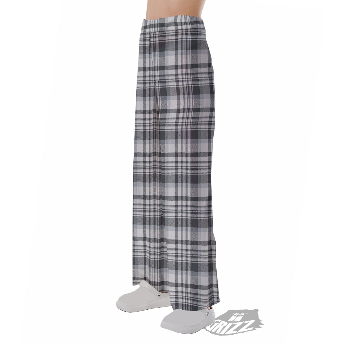 Border Tartan White And Grey Print Pajama Pants-grizzshop