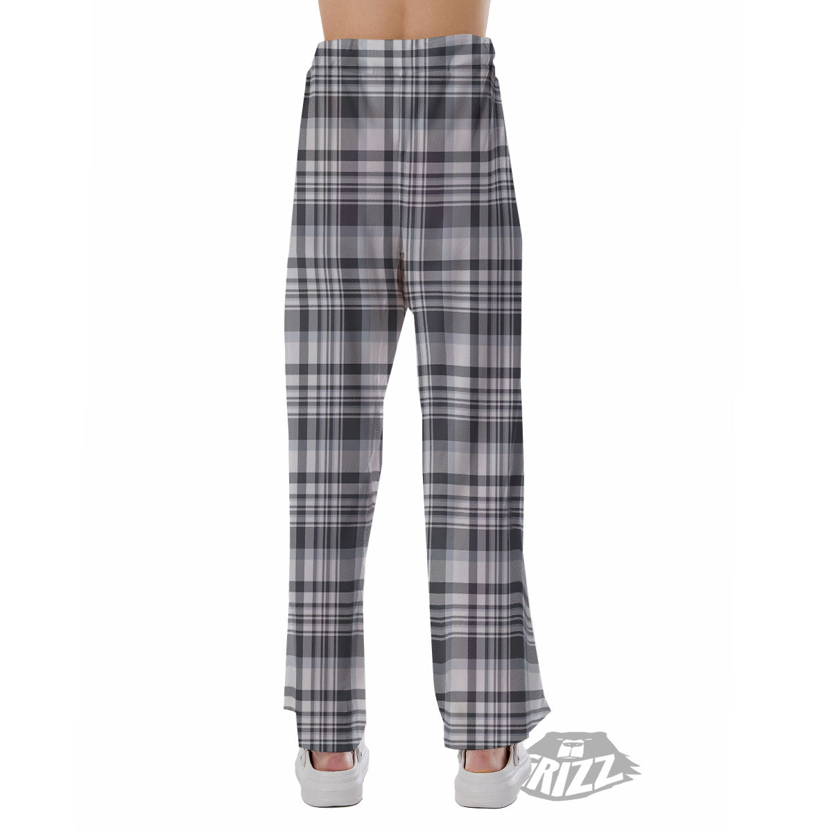 Border Tartan White And Grey Print Pajama Pants-grizzshop
