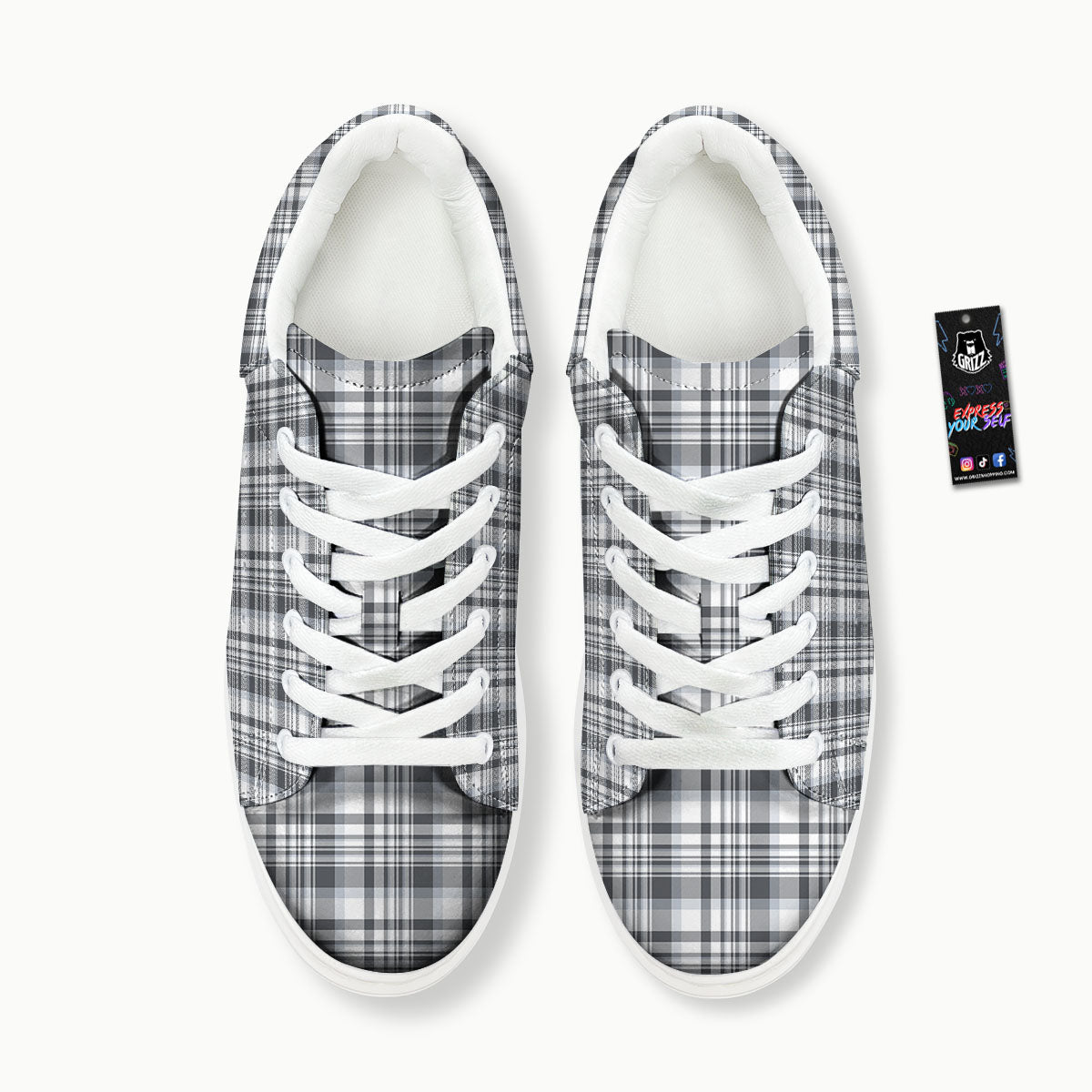 Border Tartan White And Grey Print Platform Shoes-grizzshop