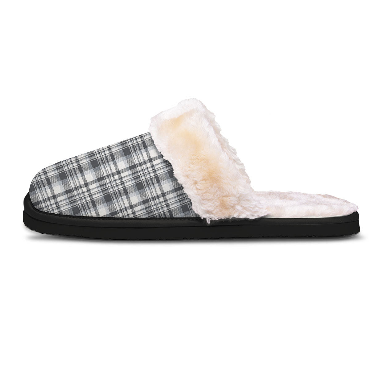 Border Tartan White And Grey Print Slippers-grizzshop