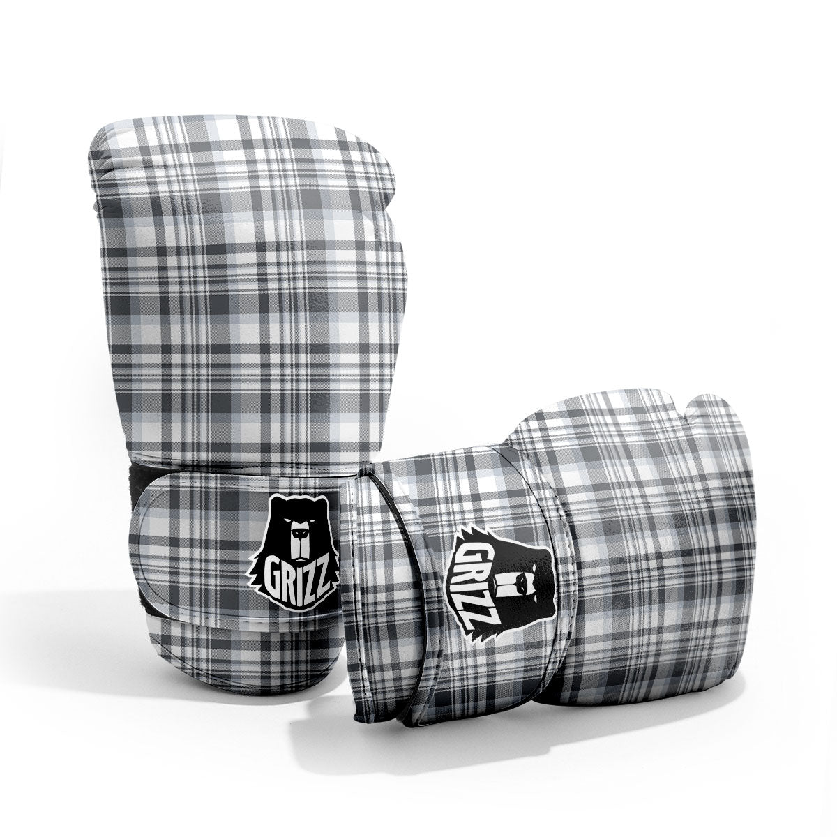 Border Tartan White And Grey Print Pro Boxing Glove